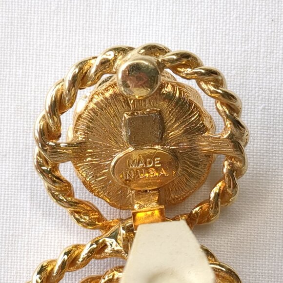 Vintage Gold-Tone and Faux Pearl Drop Earrings - Picture 5 of 11